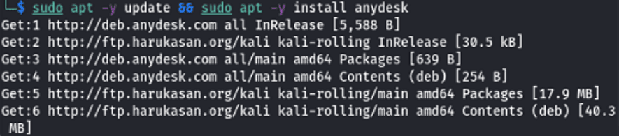sudo apt -y update && sudo apt -y install anydesk